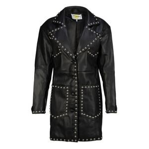 Colin Locascio Black Faux Leather Stud Bernie Coat Jacket Size M